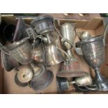 A box of plated Kennel Club trophies