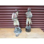 A pair of painted spelter figures of Turkish men (badly damaged)