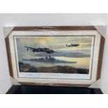A WWII themed framed and glazed print "Bismarck into Battle" by the artist Mark Postlethwaite,