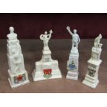 Four crested ware memorial figures including Edith Cavell Arms of Norwich