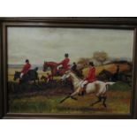 Three various 20th Century gilt framed print and oil paintings of hunting scenes