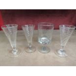 Four antique wrythen ale glasses and Victorian rummers