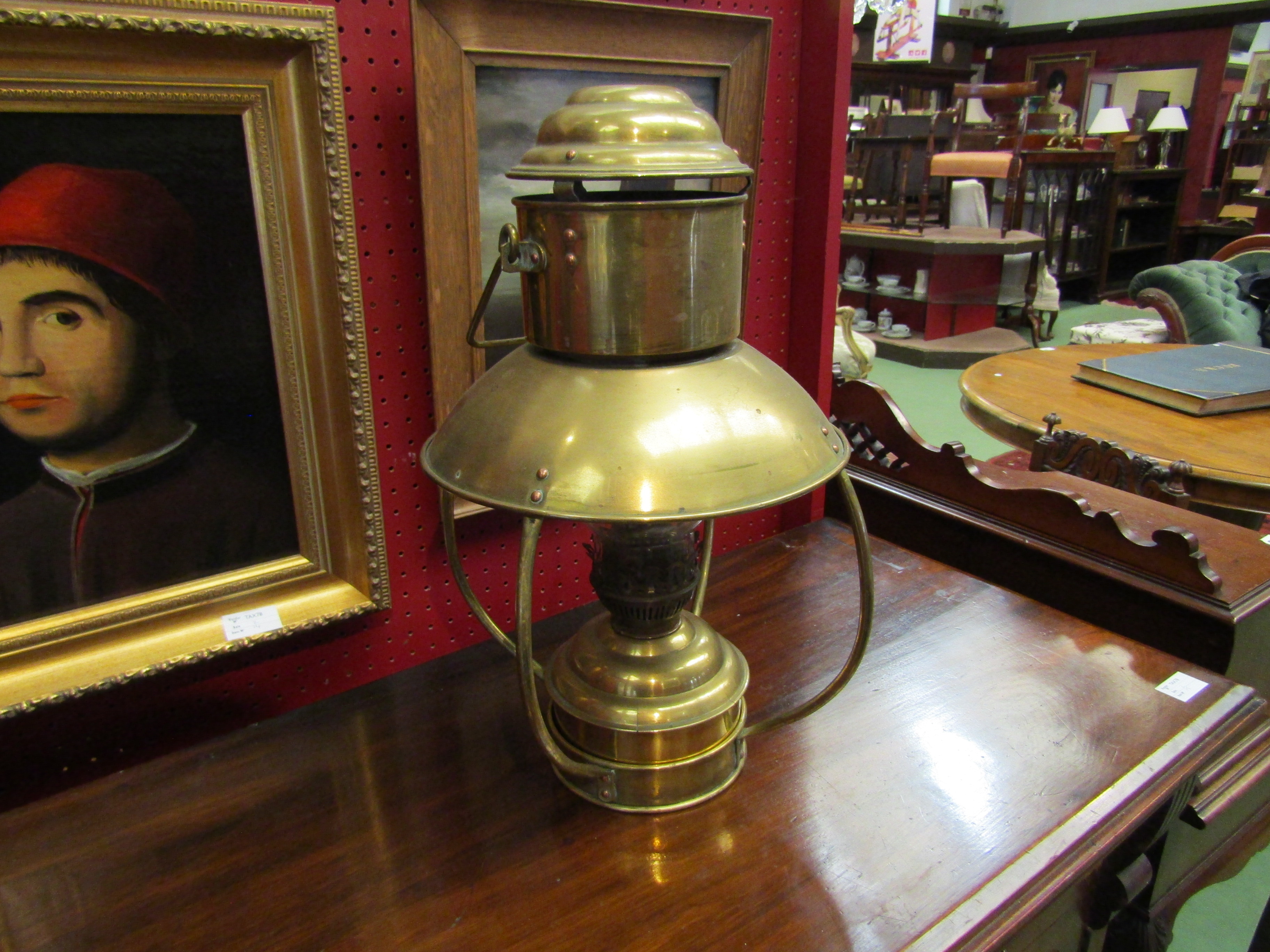 A hanging brass lantern