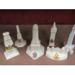 A collection of crested ware memorial figures including Bishop's Stortford and City of London (6)