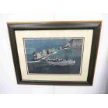 FRANK JOSEPH HENRY GARDINER (1942-): A watercolour depicting Sunderland sea-plane in flight over