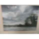 A framed and glazed watercolour "Dark Clouds over River" by C.