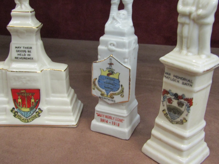 Four crested ware memorial figures including Edith Cavell Arms of Norwich - Image 2 of 3