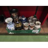 A box of mainly 20th Century Oriental vases, some in pairs,
