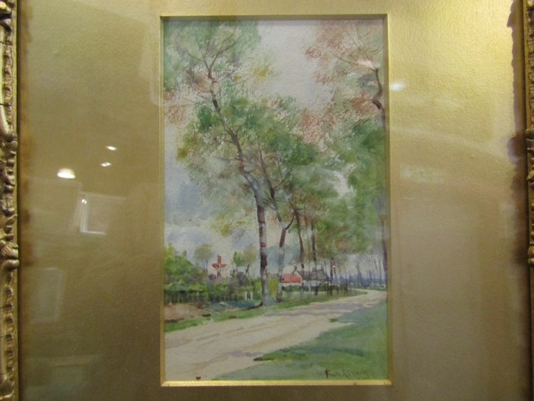 FRANK RICHARDS: Watercolour depicting rural French street scene with buildings and trees, - Image 2 of 2