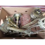 A box of brass including corinthian lamp