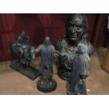 A group of Wesleyan figures including plaster bust and man on horseback (4)