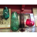 Four retro glass vases
