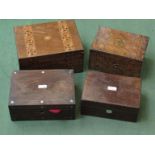 Four Victorian trinket/work boxes including parquetry inlaid