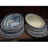 A collection of Victorian blue and white meat plates (14 - a/f)