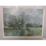 A framed and glazed watercolour "River Meadow" by C.