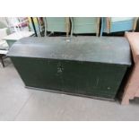 A 19th Century green painted dome top marriage chest with key 139cm wide