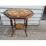 A 19th Century walnut occasional table with marquetry and shell inlaid top and undertier,