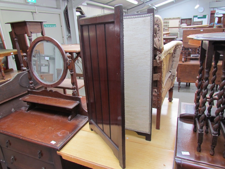 An Edwardian mahogany two fold fire screen