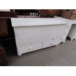 A painted pine mule chest with two drawer undertier