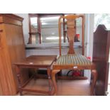 A 1930's Queen Anne style oak chair with a square mahogany occasional table