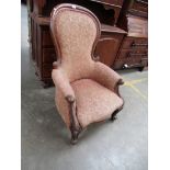 A Victorian mahogany framed spoon chair back arm for re-upholstery