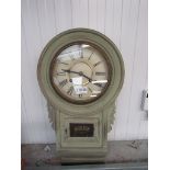 A green painted mahogany wall clock