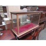 A large glazed display case in three sections 50d x 125w x 69cm tall