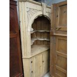 A Victorian pine corner cupboard with open top and cupboard base 120w x 202cm tall