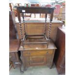 A 1930's oak cabinet with single drawer over cupboard and a barleytwist side table (2)