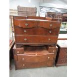 Two 1930's walnut bowed drawer dressing chests