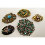 Five various brooches including Victorian examples and paste set