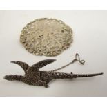 A marcasite set brooch as a Pheasant in flight, stamped 925 fine, 10.