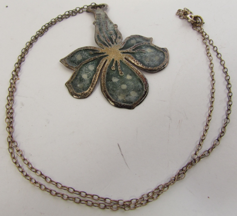 A silver pendant as an Orchid makers mark NC, date marks indistinct, - Image 2 of 3