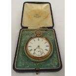 An 18ct gold pocket watch, Roman numerated chapter ring, subsidiary second,