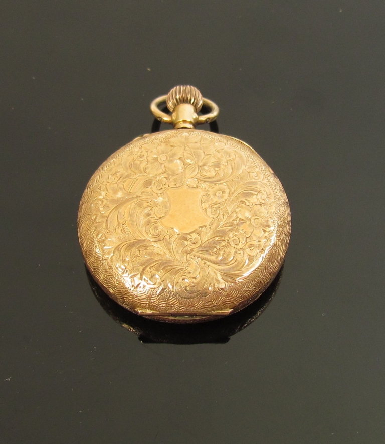 A 15ct gold engraved fob watch, (no glass) 19. - Image 2 of 2