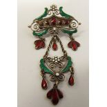 A Marius Hammer Norwegian silver enamelled brooch with droplets, stamped 930s,