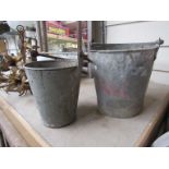 Two galvanised fire buckets