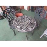 An American made alloy garden bistro table and two chairs