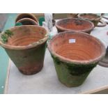 Three terracotta plant pots.