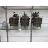 Three wrought metal Gothic style wall fitting lights and a bulkhead light (4)