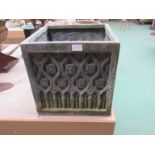 A decorative square resin planter imitating lead. 37.5cm square. Damage to side.