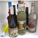 Eleven various bottles of liqueur including Bols Creme de Cacao, Amendoa Amarga, Banana,
