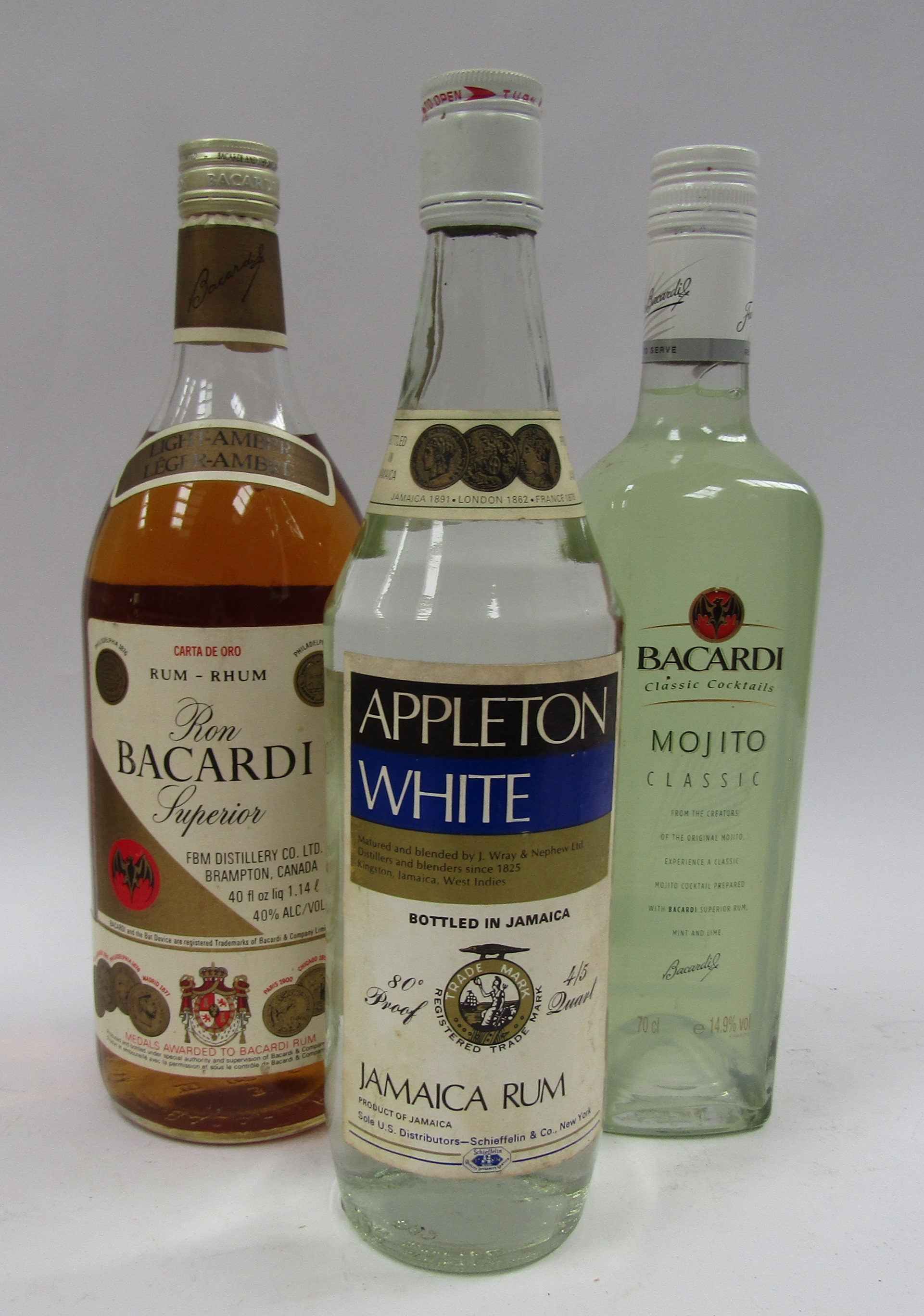 Appleton White Jamaica Rum 4/5 Quart, Bacardi Amber Rum 40flozs,