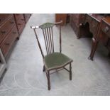 An Edwardian stick back bedroom chair with studded velour upholstery