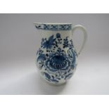 A Lowestoft porcelain blue and white baluster shaped sparrow beak cream jug,