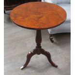 A burr walnut tripod table. 45.