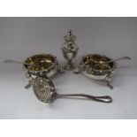 WITHDRAWN - A pair of James Dixon and Sons Ltd silver three footed salts,