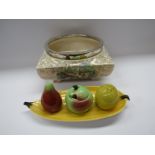 A Carlton Ware three piece fruit cruet and Sandland Ware bowl