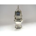 A silver sugar caster, marks rubbed, 15cm tall,