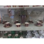 A Crown Devon coffee set for six with stripe design